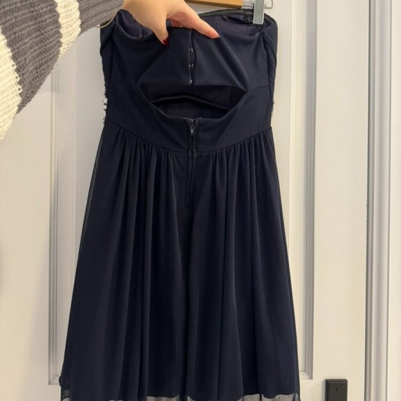 Strapless Flowy Navy Blue Dress - Picture 2 of 6